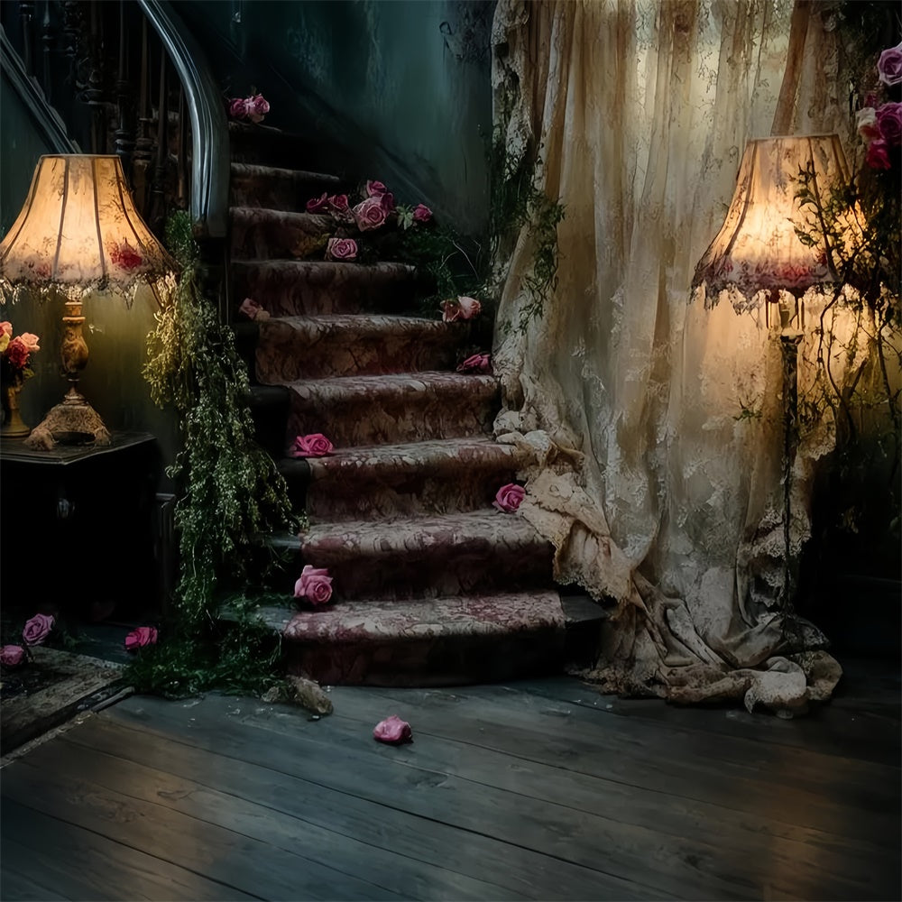 Antique Backdrop Faded Rose Staircase Vintage Photo Backdrop UK CSH57-108