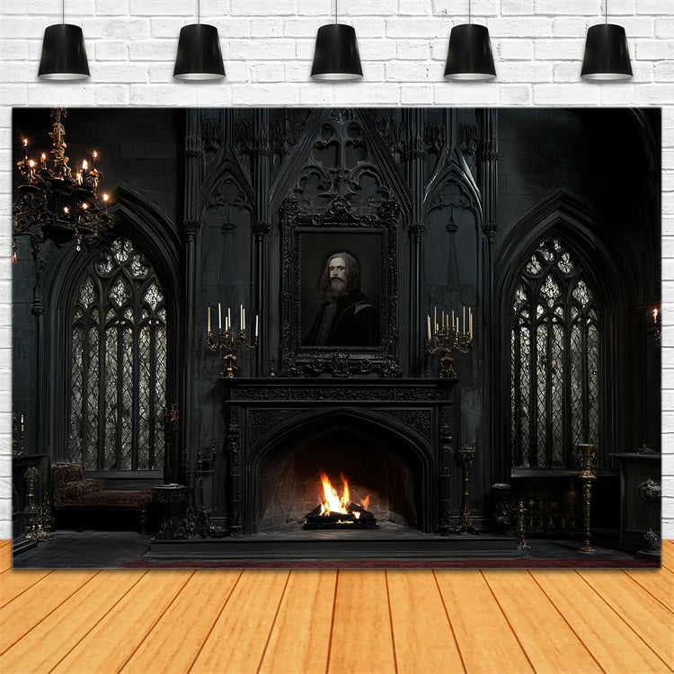 Antique Photo Backdrop Dark Manor Fireside Vintage Backdrop UK CSH57-110