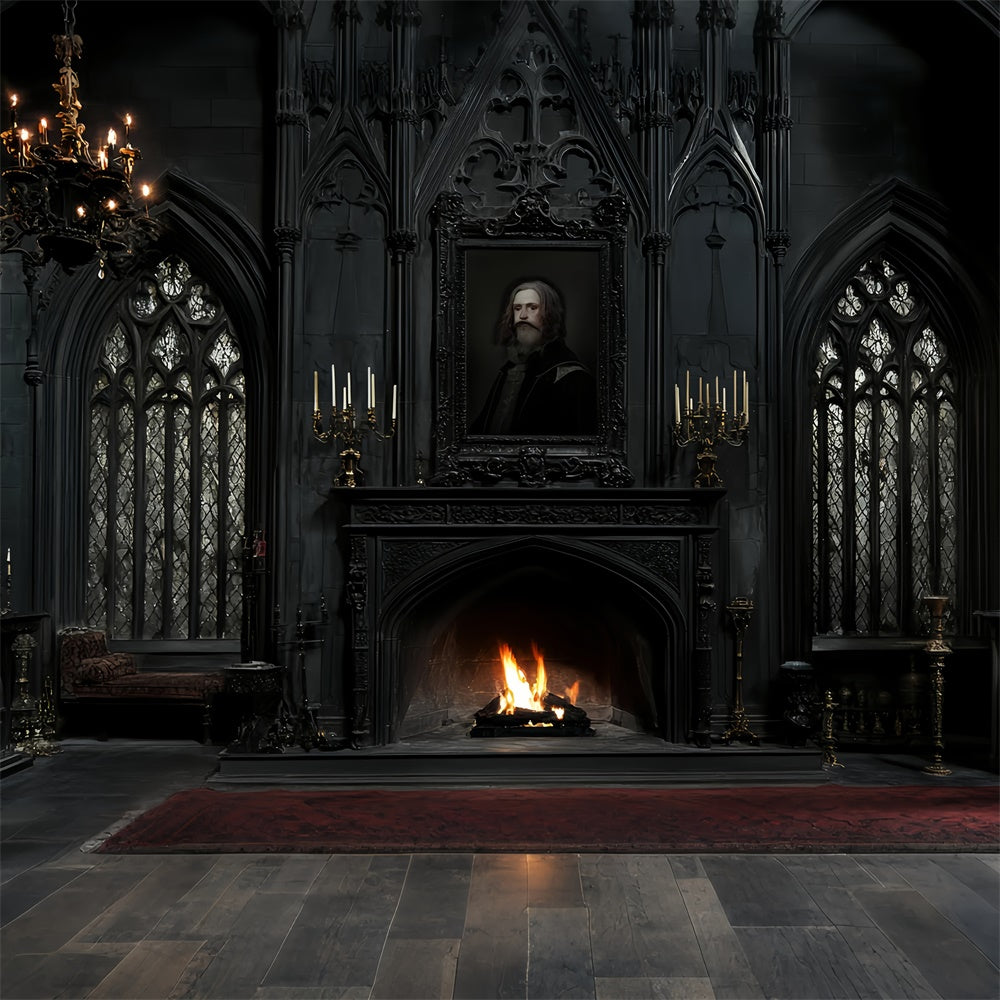 Antique Photo Backdrop Dark Manor Fireside Vintage Backdrop UK CSH57-110