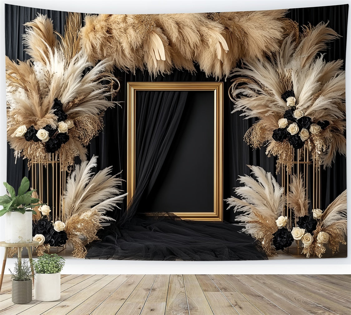 Vintage Backdrop For Photoshoot Dark Bloom Pampas Backdrop UK CSH57-111