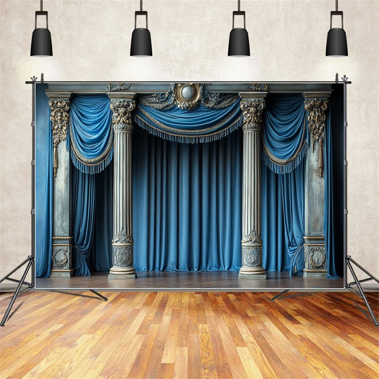 Vintage Photography Backdrop Noble Blue Column Backdrop UK CSH57-112