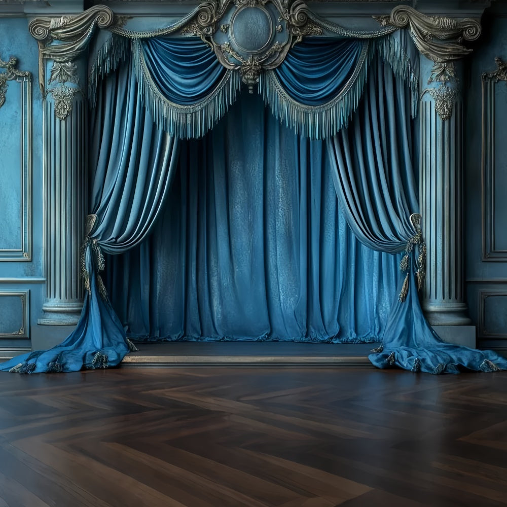 Vintage Photo Backdrop Regal Sapphire Drapes Backdrop UK CSH57-113