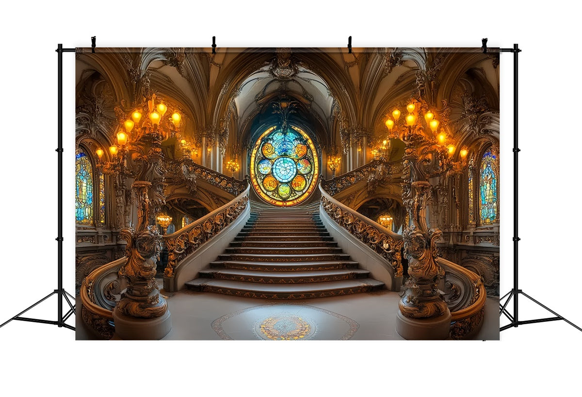 Vintage Backdrops Stained Glass Royal Hall Backdrop UK CSH57-131