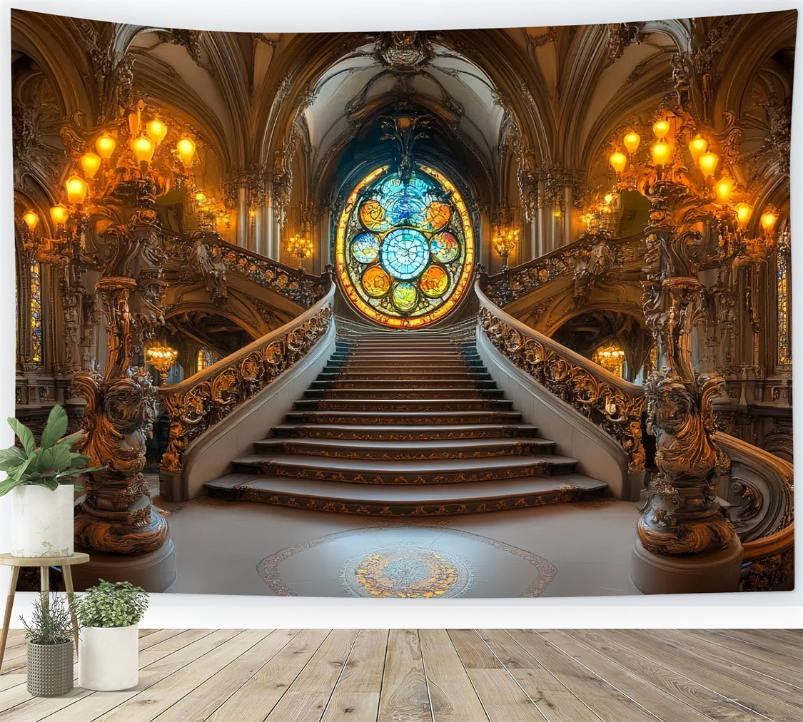 Vintage Backdrops Stained Glass Royal Hall Backdrop UK CSH57-131