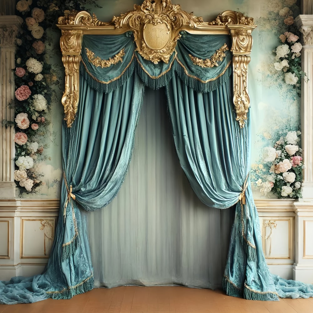 Baroque Backdrop Royal Teal Drape Vintage Photo Backdrop UK CSH57-138