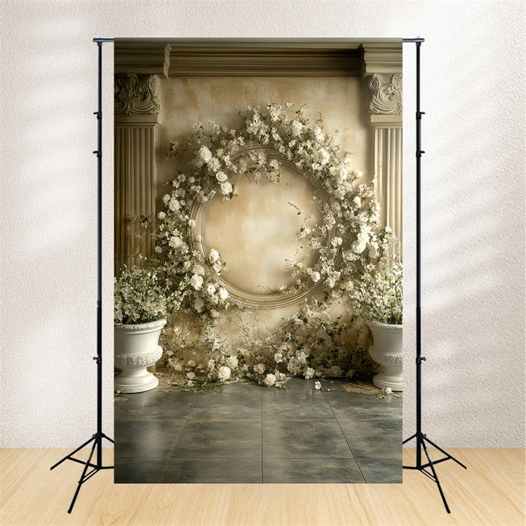 Victorian Backdrop Cream Rose Wreath Vintage Backdrops UK CSH57-140