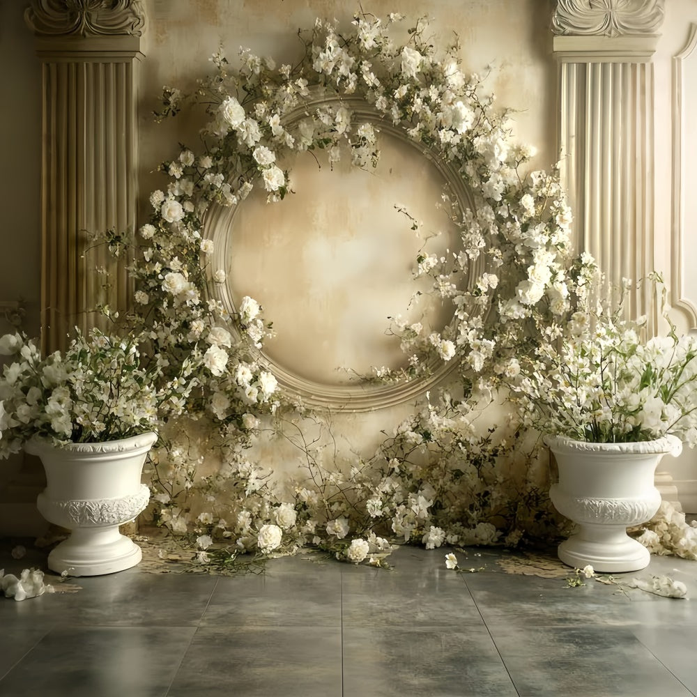 Victorian Backdrop Cream Rose Wreath Vintage Backdrops UK CSH57-140