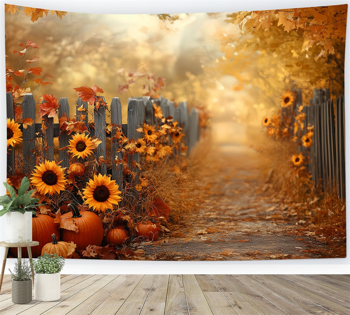 Autumn Photo Backdrop Sunflower Fence Harvest Backdrop UK CSH57-183