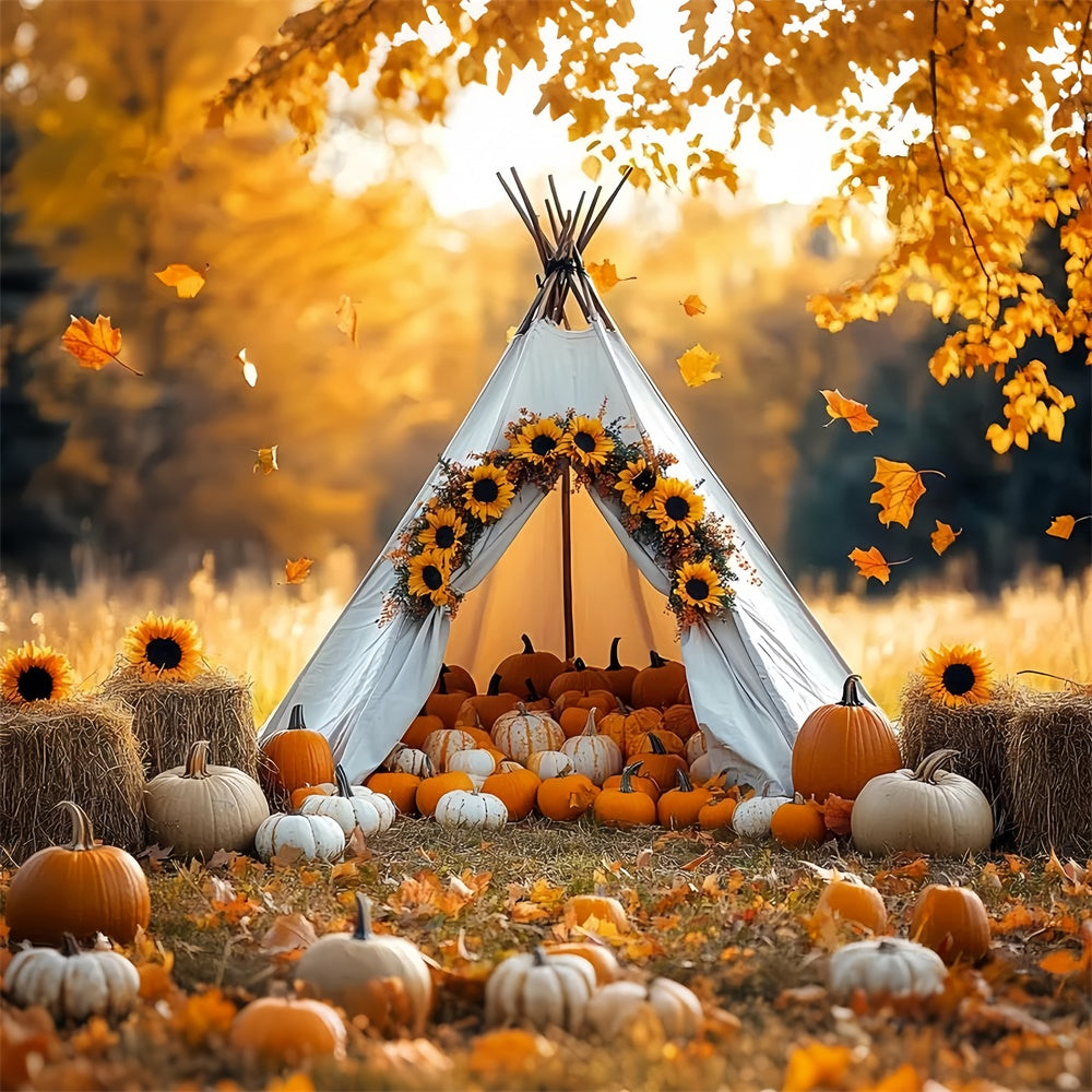 Fall Photo Backdrop Cozy Harvest Teepee Scene Backdrop UK CSH57-184