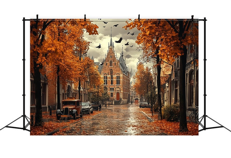 Autumn Leaves Backdrop Rainy Gothic Autumn Road Backdrop UK CSH57-189