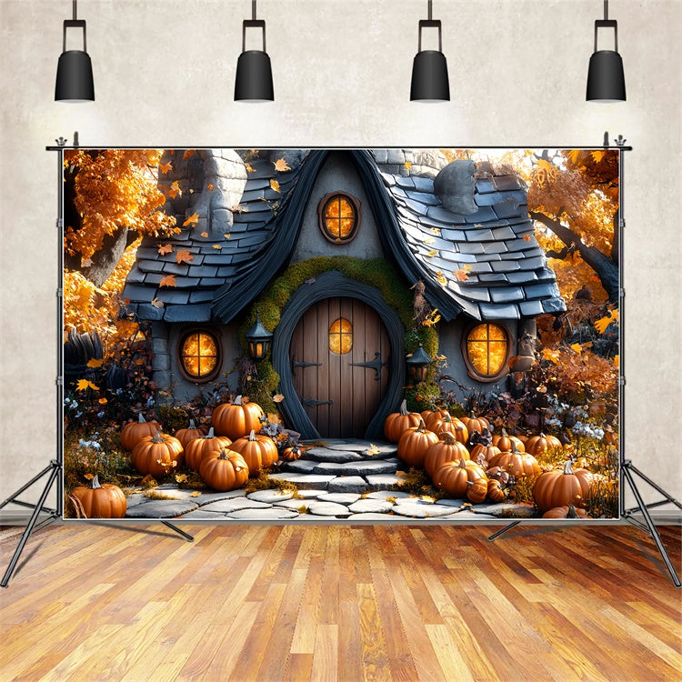 Autumn Photo Backdrop Whimsical Pumpkin House Backdrop UK CSH57-192