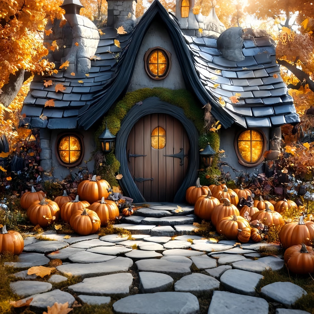 Autumn Photo Backdrop Whimsical Pumpkin House Backdrop UK CSH57-192