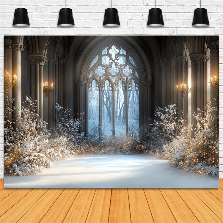 Winter Backdrop Photography Snowlit Gothic Hall Backdrop UK CSH57-206