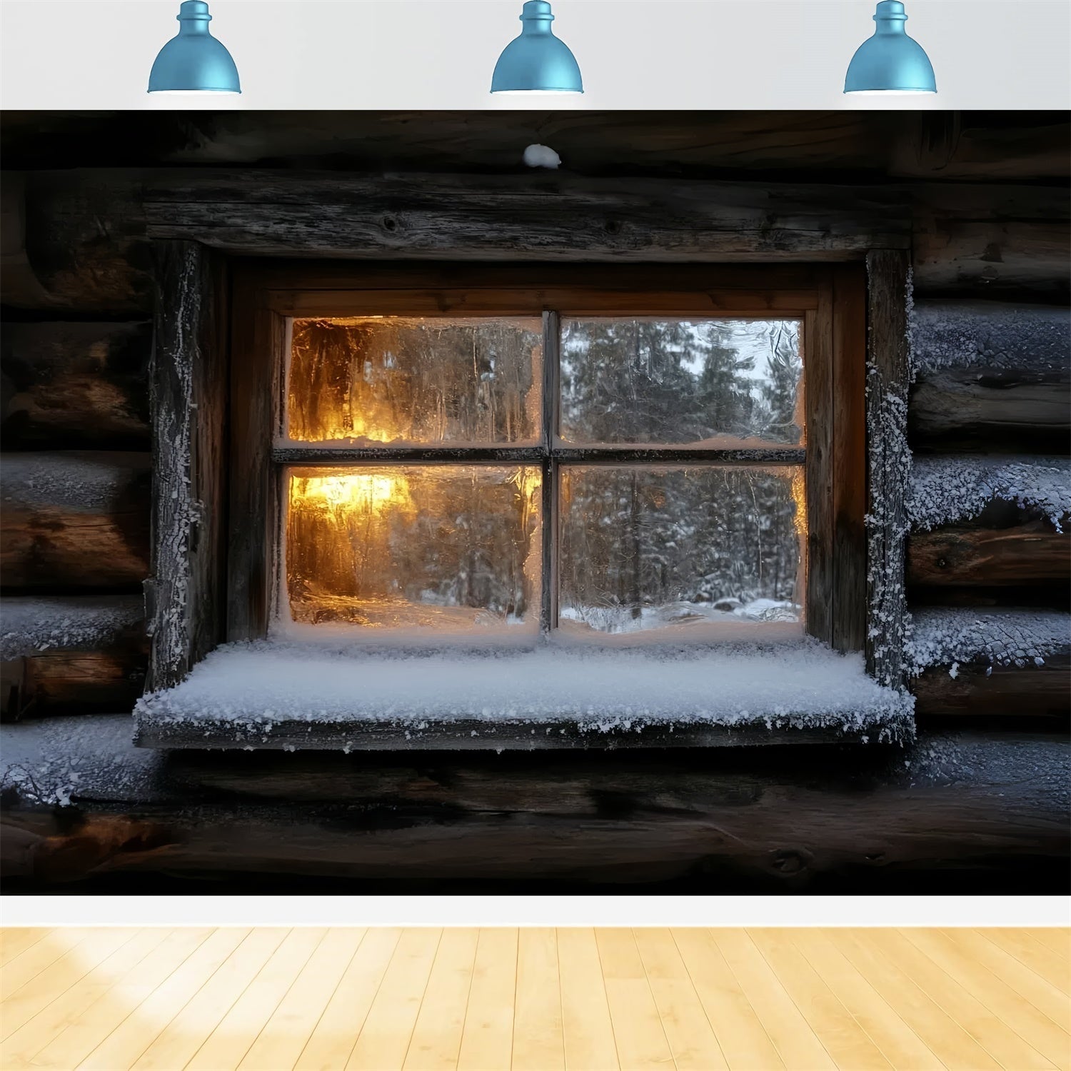 Winter Backdrop Photography Frosted Cabin Glow Backdrop UK CSH57-229