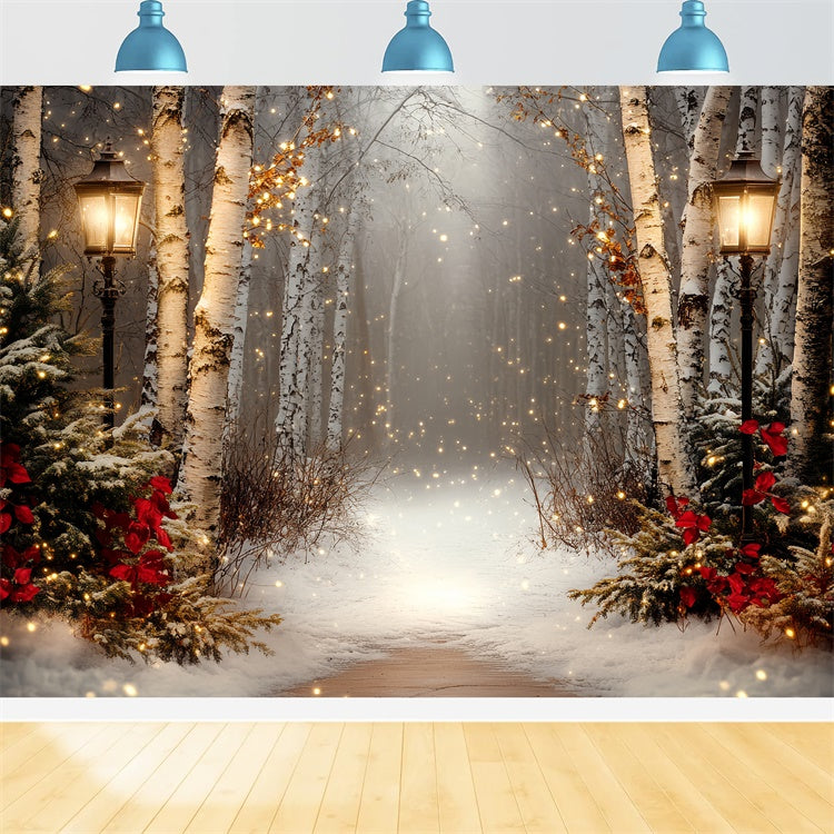 Winter Scene Backdrop Holiday Twilight Birch Backdrop UK CSH57-237