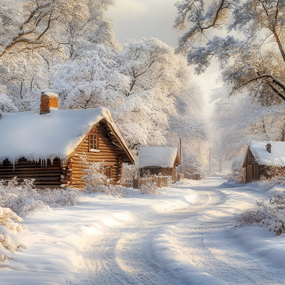 Winter Snow Backdrop Snowy Log Cabin Trail Backdrop UK CSH57-238