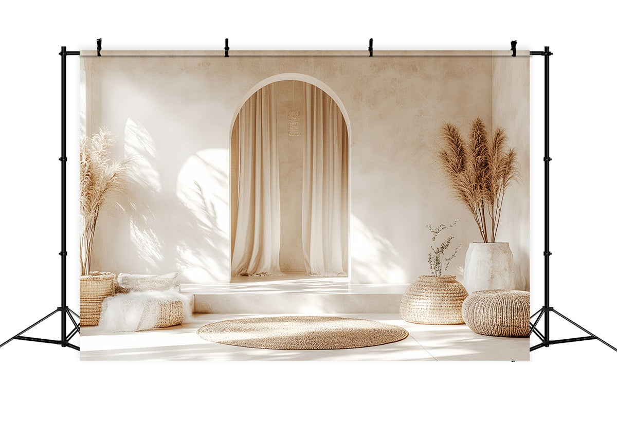 Boho Backdrop Minimal Arch Pampas Serenity Backdrop UK CSH57-292