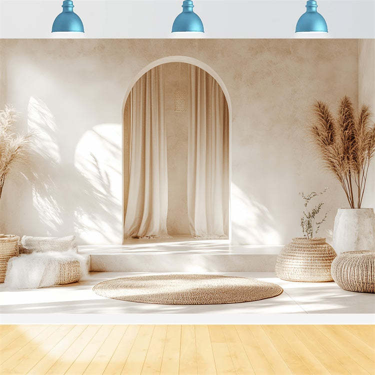 Boho Backdrop Minimal Arch Pampas Serenity Backdrop UK CSH57-292