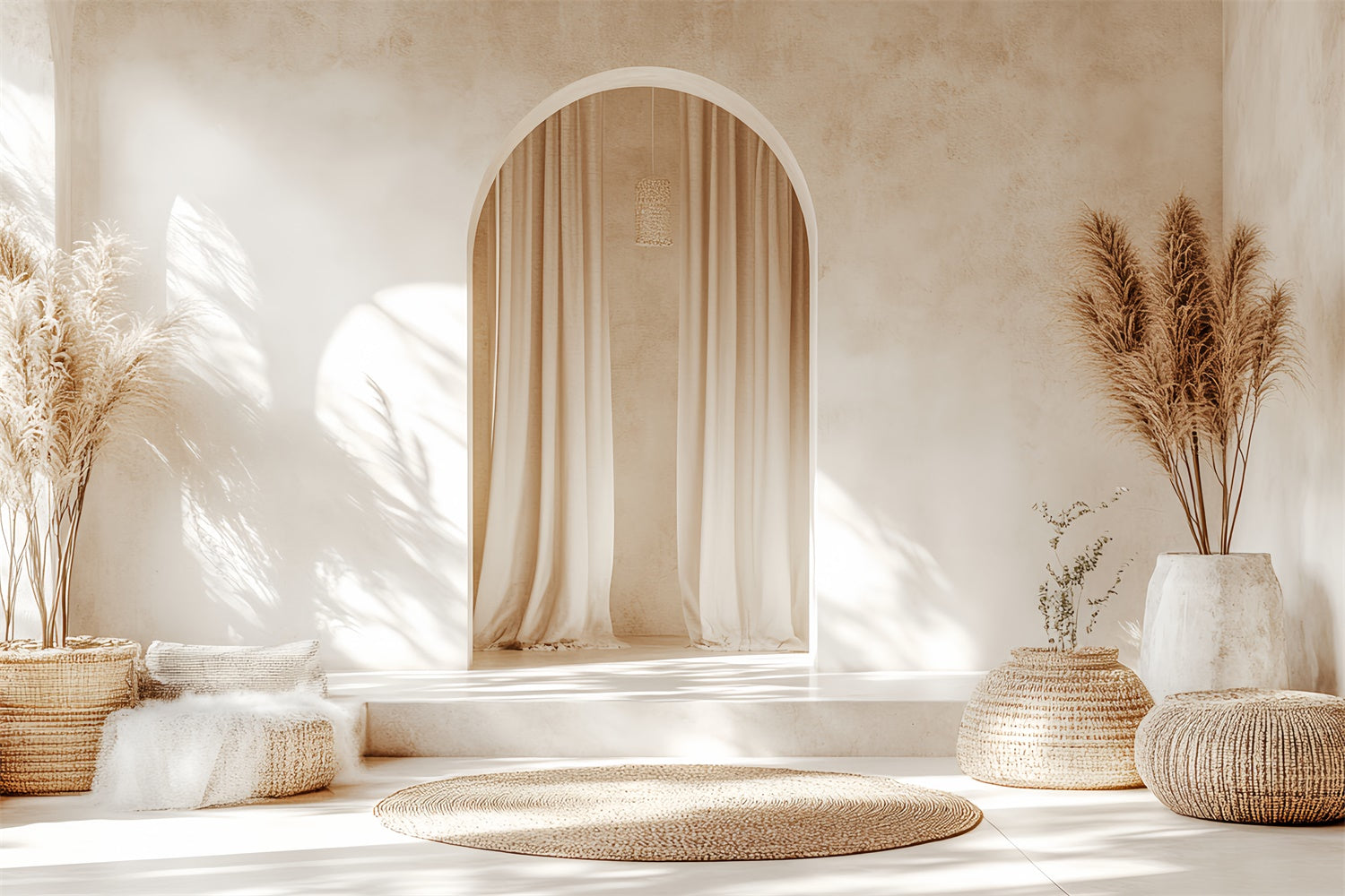 Boho Backdrop Minimal Arch Pampas Serenity Backdrop UK CSH57-292