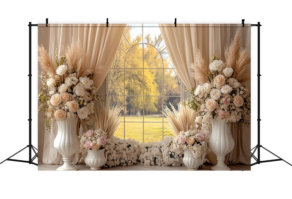 Boho Photo Backdrop Cream Rose Window Garden Backdrop UK CSH57-294