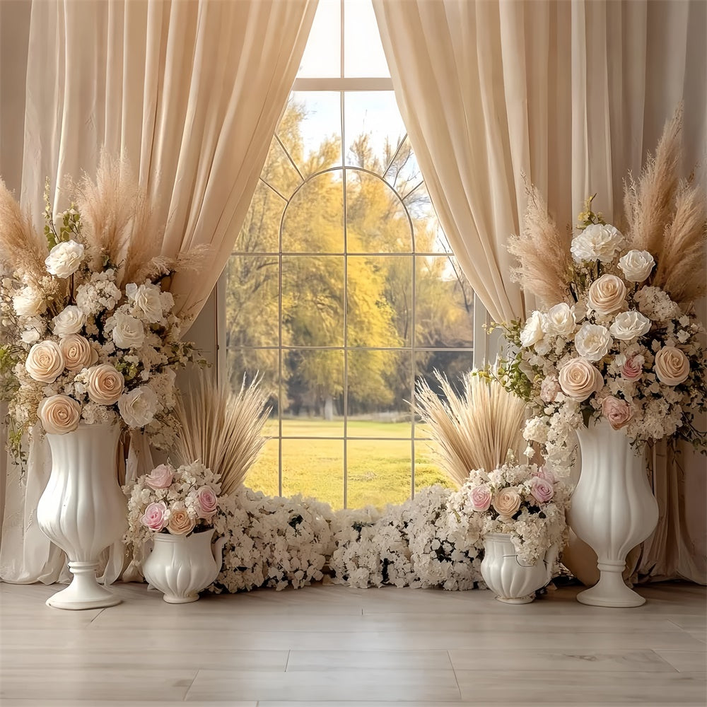 Boho Photo Backdrop Cream Rose Window Garden Backdrop UK CSH57-294