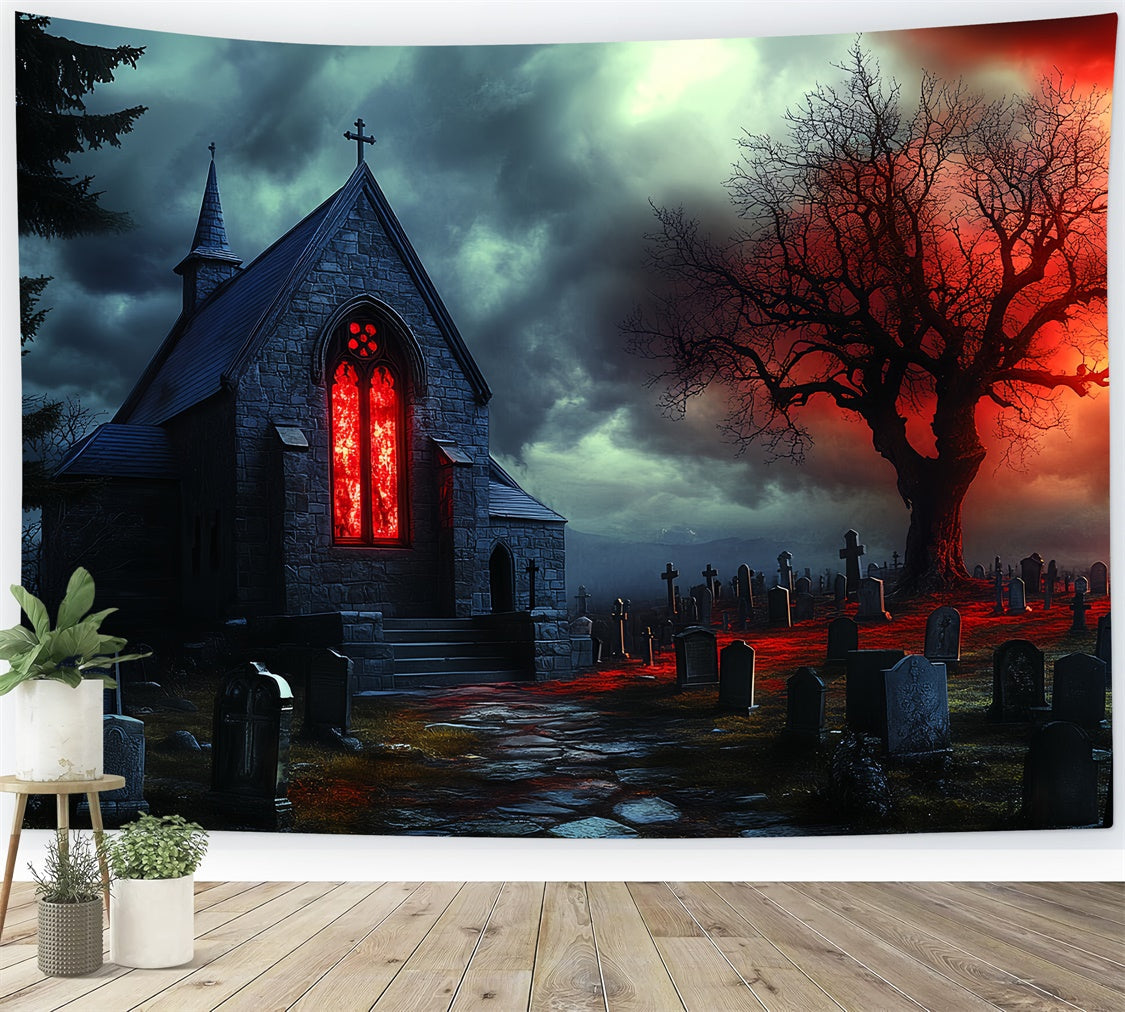 Halloween Graveyard Backdrop Cursed Chapel Tombs Backdrop UK CSH57-62