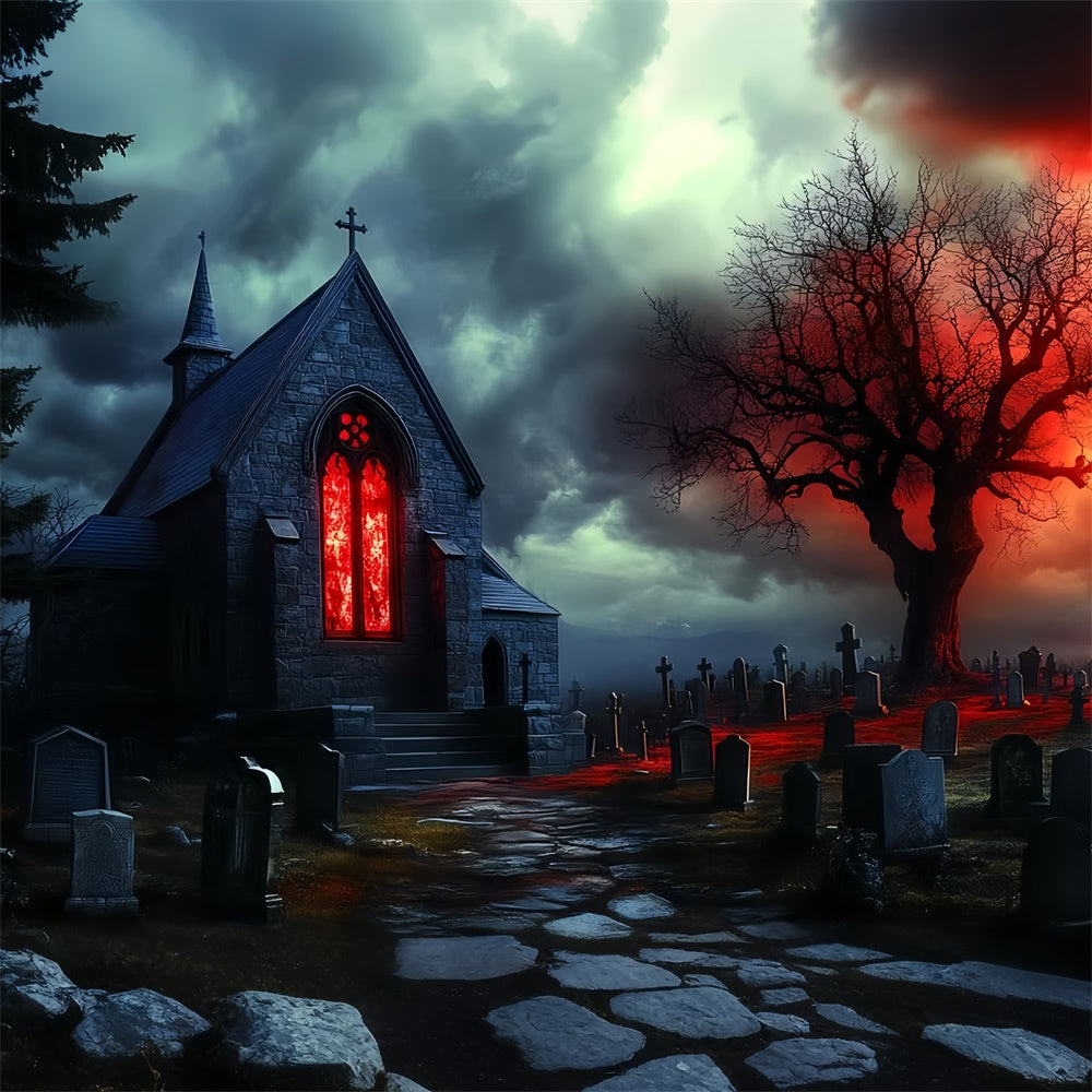 Halloween Graveyard Backdrop Cursed Chapel Tombs Backdrop UK CSH57-62