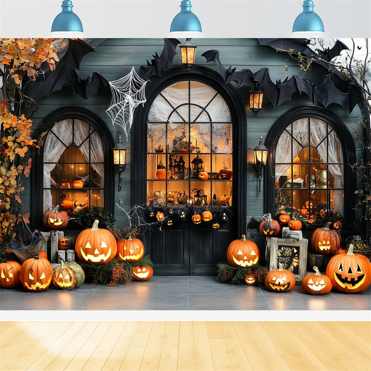 Halloween Backdrop For Photos Pumpkin Window Glow Backdrop UK CSH57-64