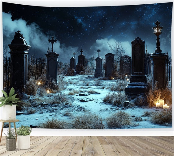 Halloween Graveyard Backdrop Starlit Cemetery Silence Backdrop UK CSH57-66