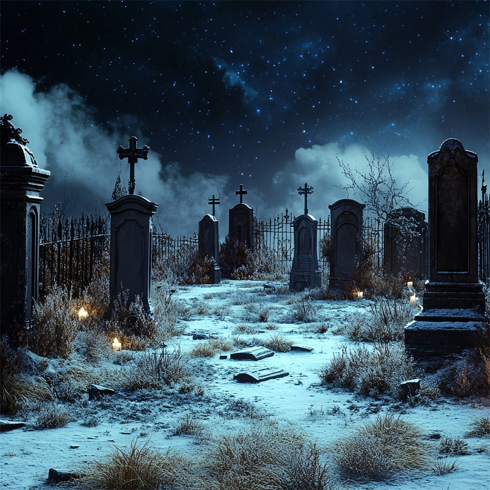 Halloween Graveyard Backdrop Starlit Cemetery Silence Backdrop UK CSH57-66