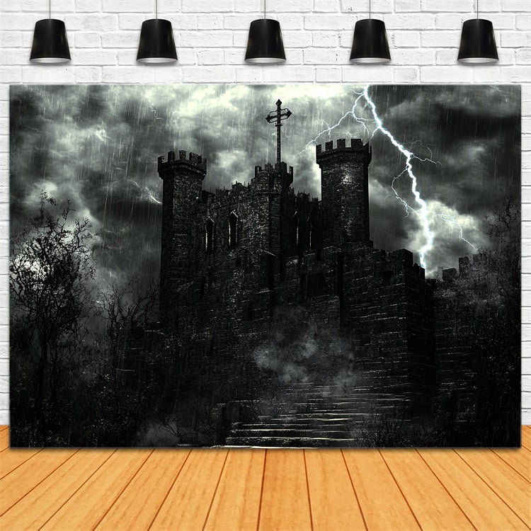 Halloween Backdrops Lightning Haunted Castle Backdrop UK CSH57-73