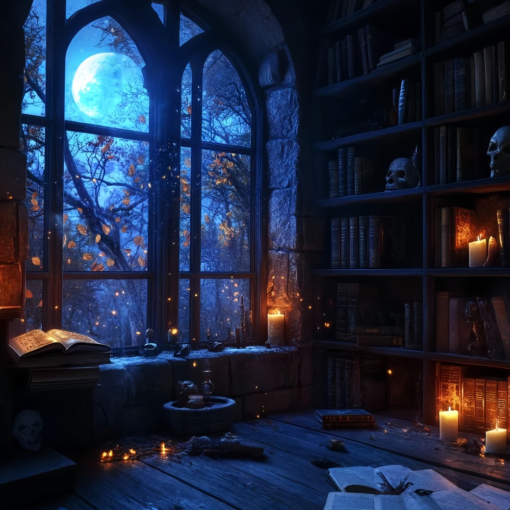 Halloween Picture Backdrop Blue Moon Library Glow Backdrop UK CSH57-74