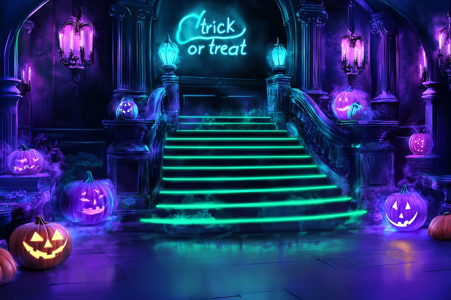 Halloween Picture Backdrop Neon Staircase Fright Backdrop UK CSH57-79
