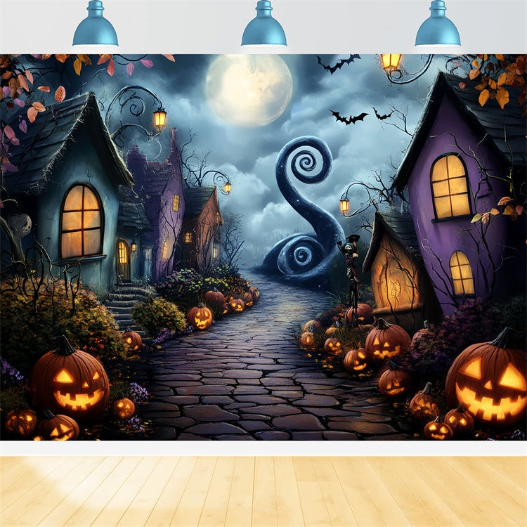 Haunted House Backdrop Curvy Moonlit Lane Backdrop UK CSH57-80