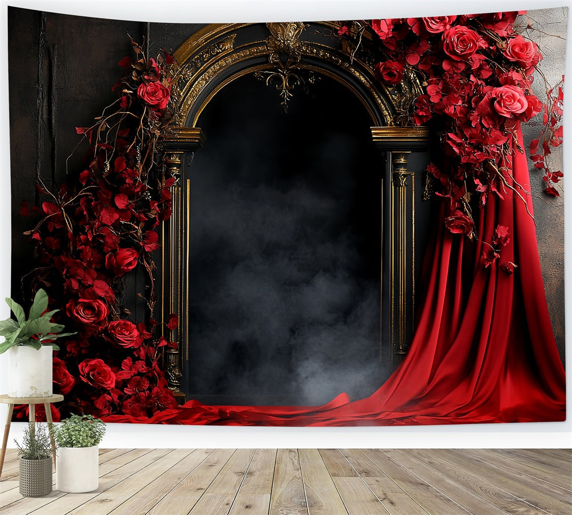 Vintage Backdrops Golden Arch Crimson Roses Backdrop UK CSH57-86