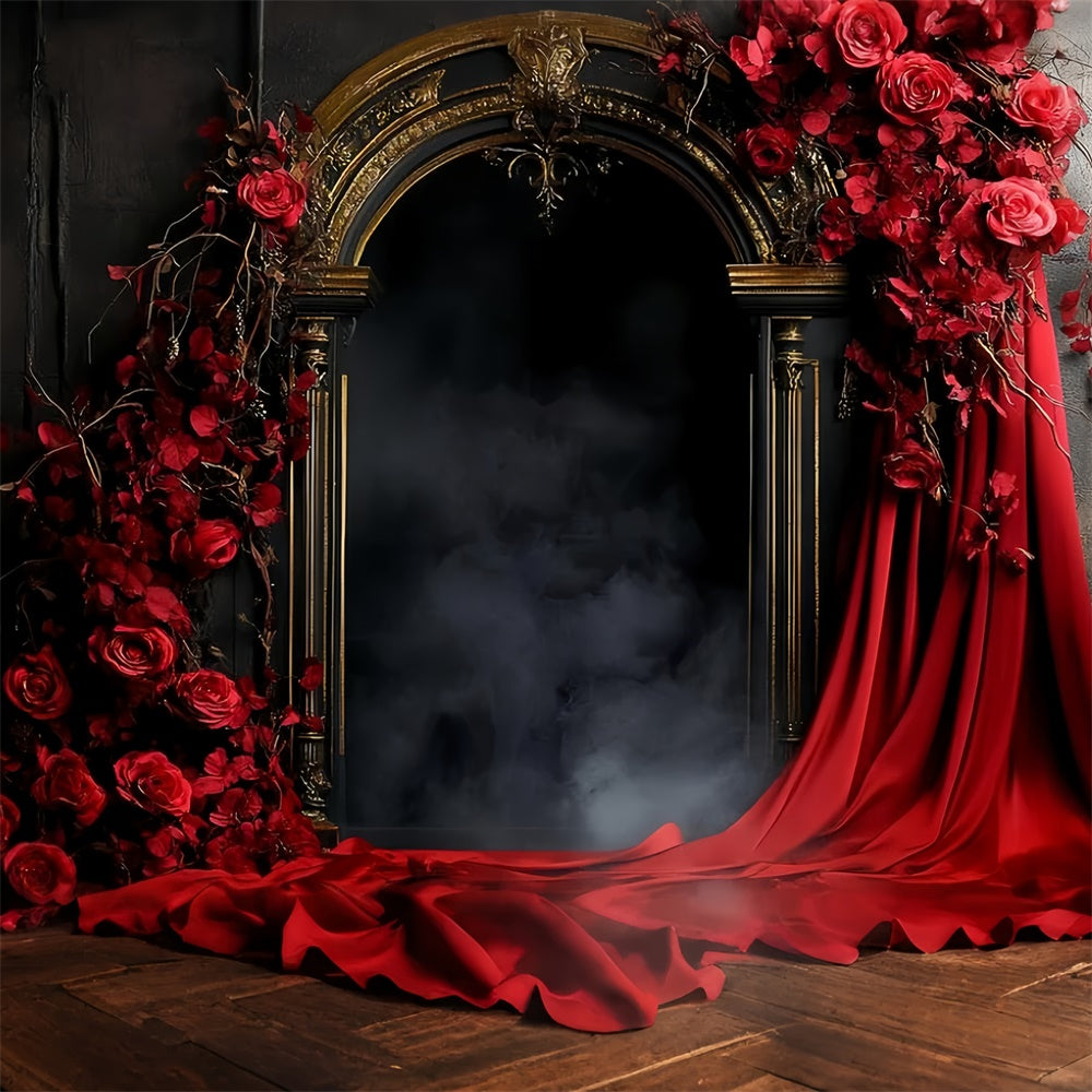 Vintage Backdrops Golden Arch Crimson Roses Backdrop UK CSH57-86