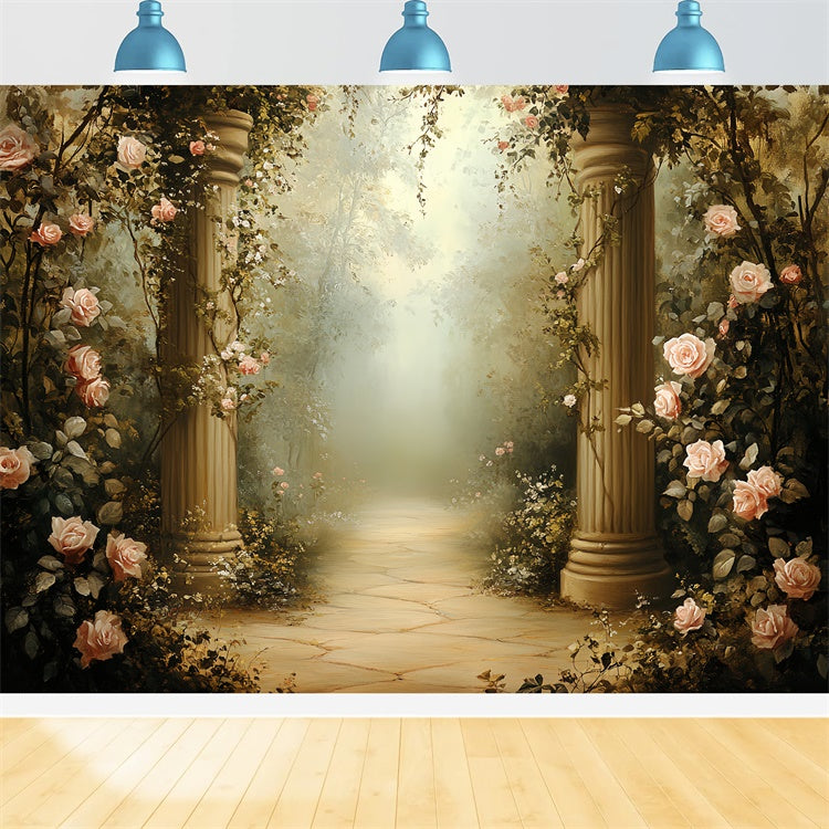 Vintage Photo Backdrop Classical Rose Pathway Backdrop UK CSH57-97