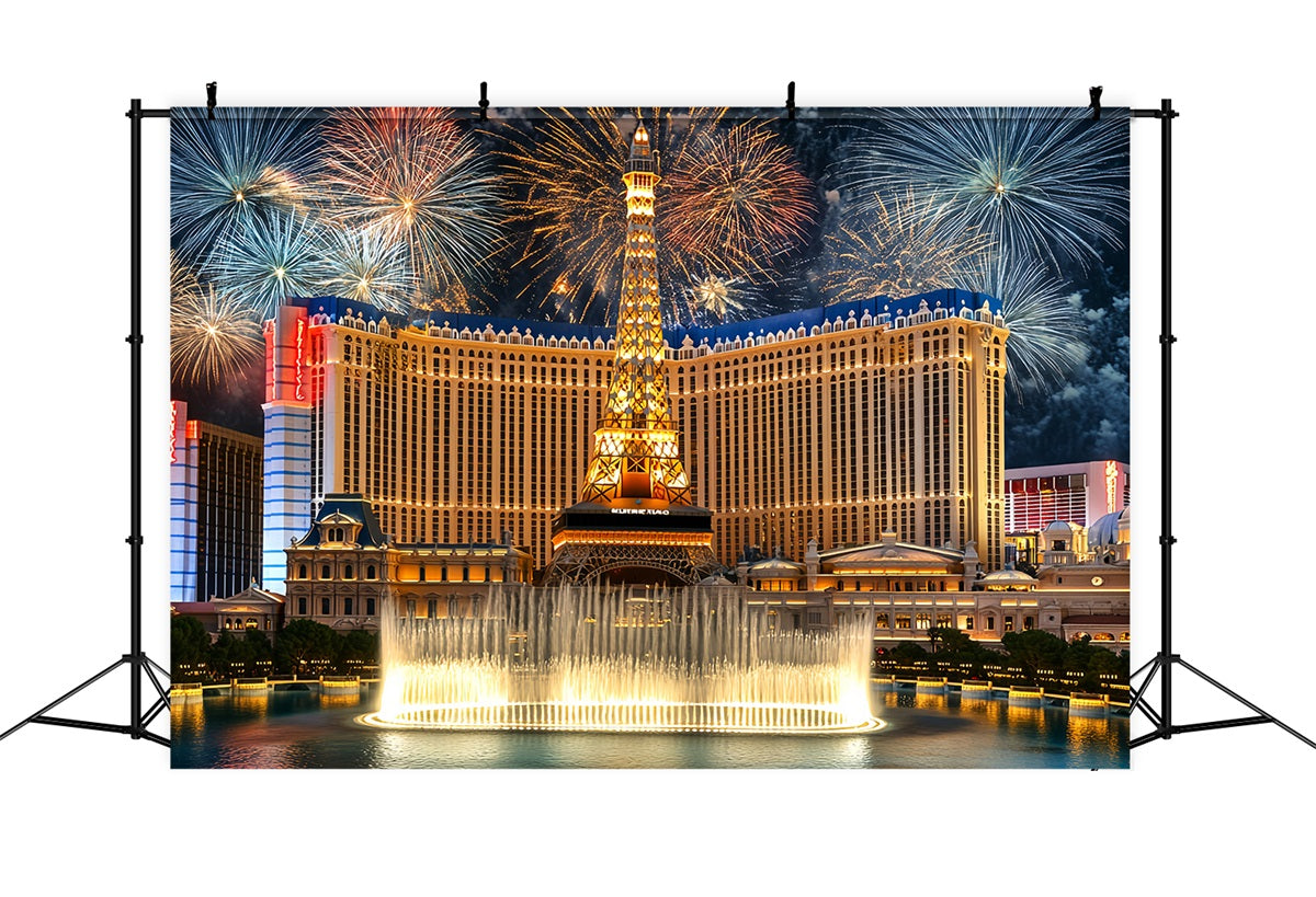 Las Vegas Backdrop Sparkling Fireworks Deluxe Fountain Paris Hotel Vegas Photo backdrop UK CSH58-10