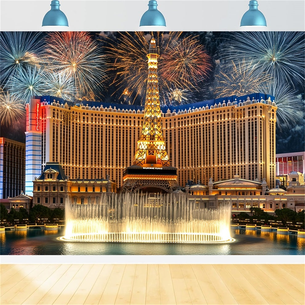 Las Vegas Backdrop Sparkling Fireworks Deluxe Fountain Paris Hotel Vegas Photo backdrop UK CSH58-10