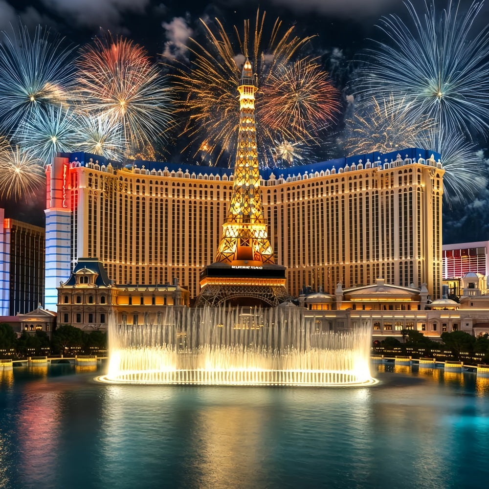 Las Vegas Backdrop Sparkling Fireworks Deluxe Fountain Paris Hotel Vegas Photo backdrop UK CSH58-10