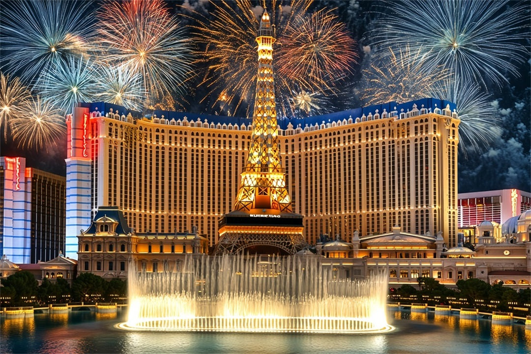 Las Vegas Backdrop Sparkling Fireworks Deluxe Fountain Paris Hotel Vegas Photo backdrop UK CSH58-10
