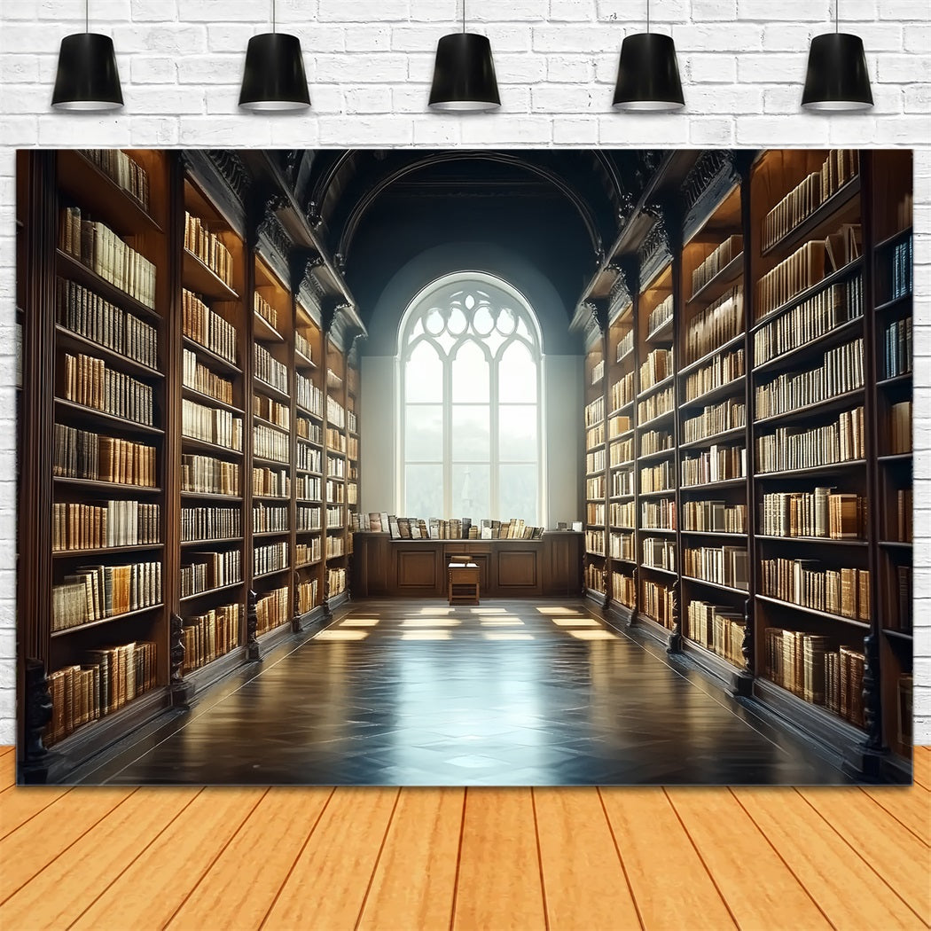 Library Backdrop Golden Aisle Library Bookshelves School Photo Backdrop UK CSH58-107
