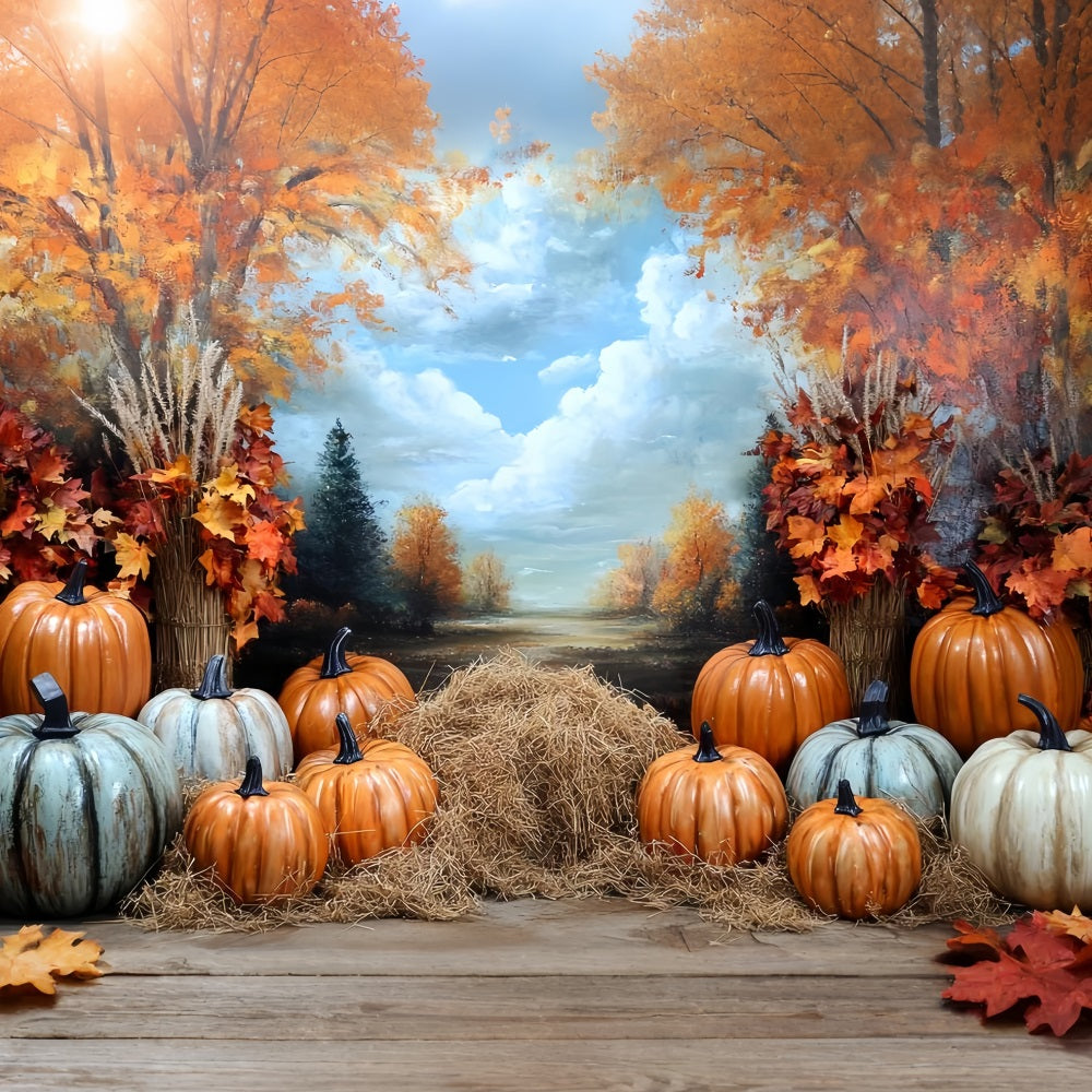 Thanksgiving Backdrop Golden Pumpkin Autumn Forest Thanksgiving Photo Backdrop UK CSH58-123