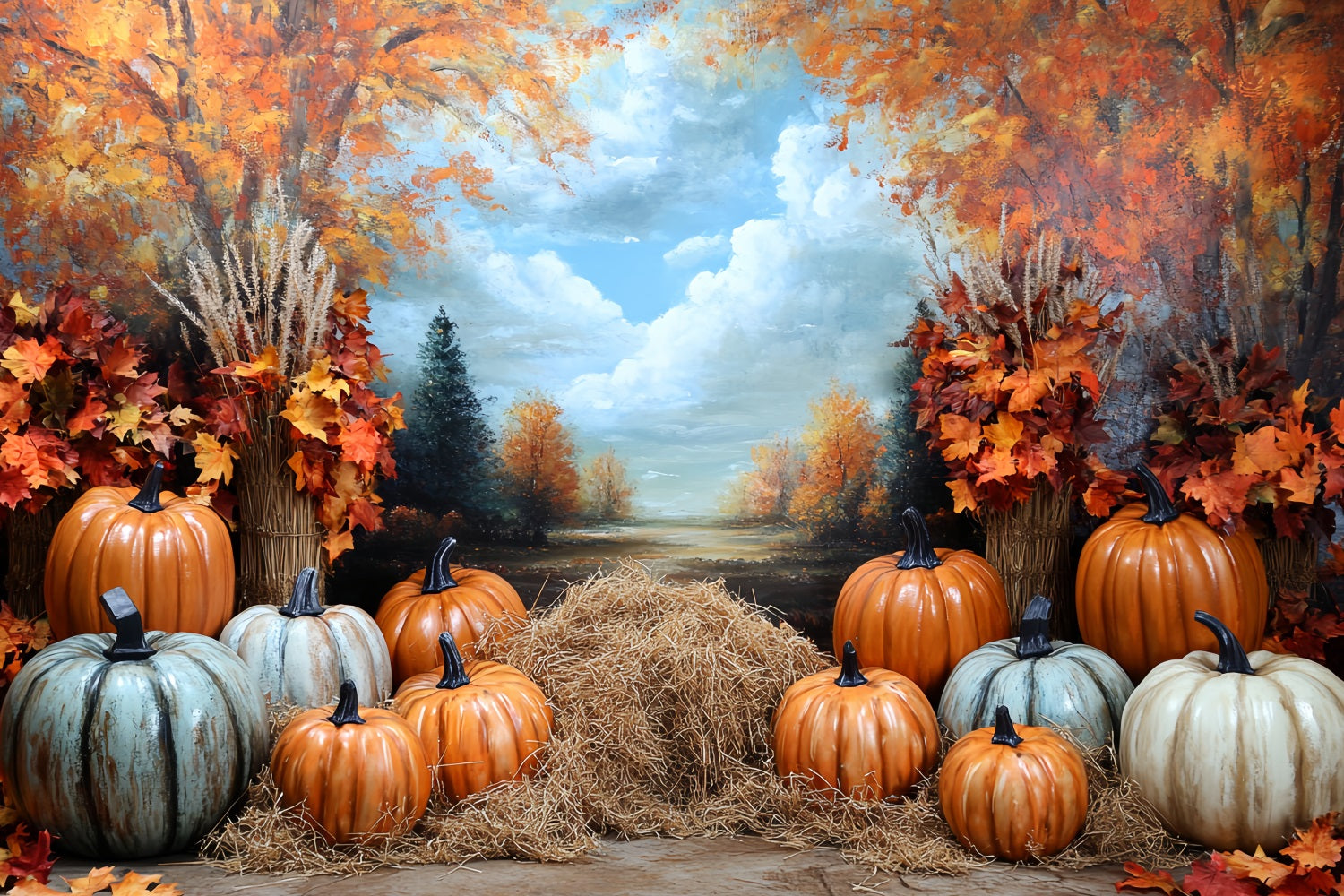 Thanksgiving Backdrop Golden Pumpkin Autumn Forest Thanksgiving Photo Backdrop UK CSH58-123