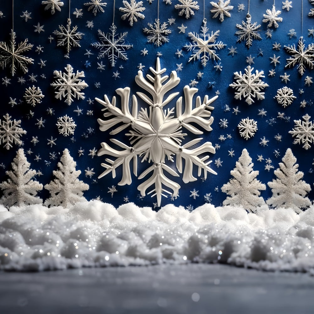 Snowflake Backdrop Blue Snowflake Forest and Glitter Trees Winter Backdrop UK CSH58-16