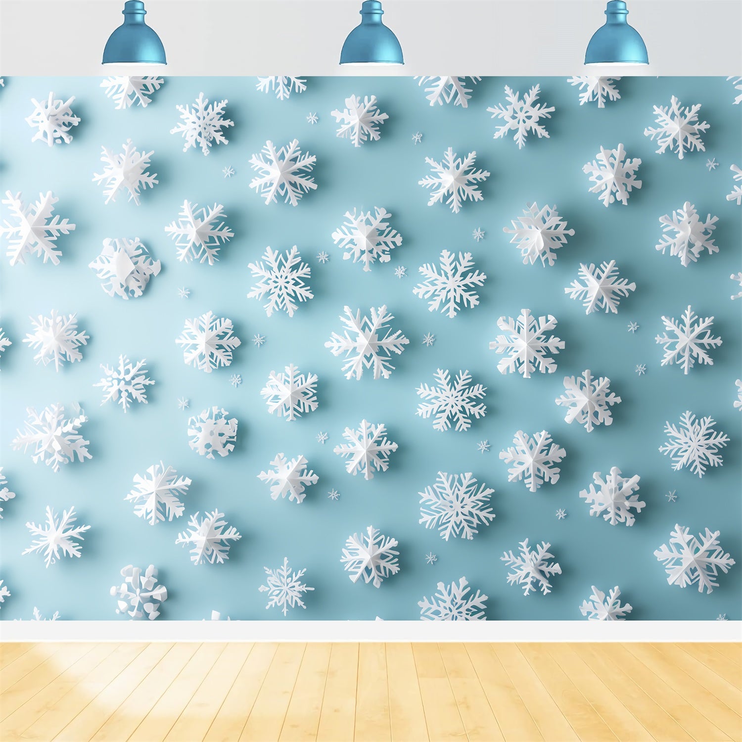 Snowflake Backdrop 3D White Snowflakes on Aqua Background Winter Backdrops UK CSH58-19