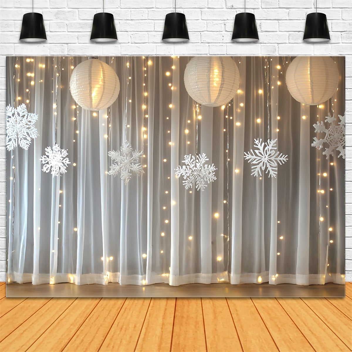 Snowflake Backdrop Snowflake Lantern Curtain with Warm Lights Winter Backdrops UK CSH58-20
