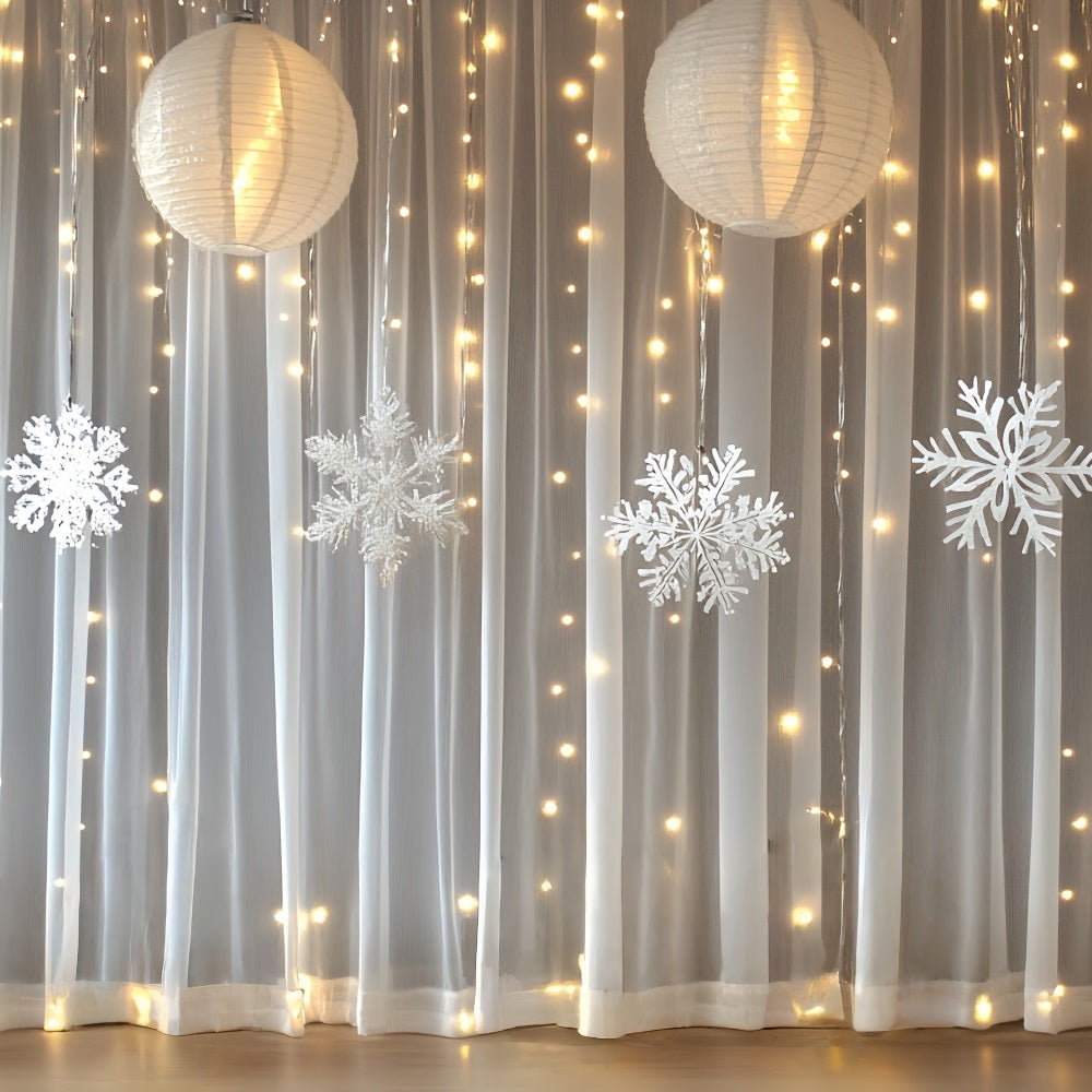 Snowflake Backdrop Snowflake Lantern Curtain with Warm Lights Winter Backdrops UK CSH58-20
