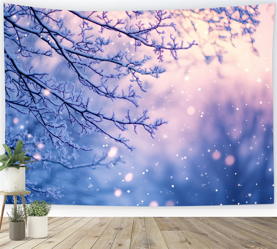 Snowflake Backdrop Frosted Branches in Twilight Glow Winter Photo Backdrop UK CSH58-21