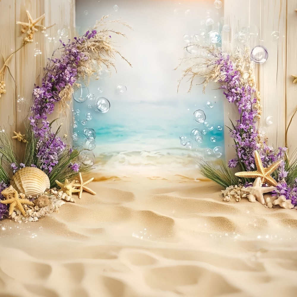 Summer Ocean Backdrop Seashell Starfish Floral Beach Summer Backdrop UK CSH58-212